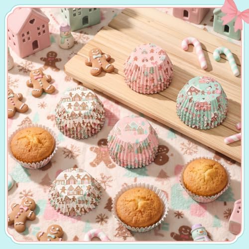 Yungyan 400 Pcs Gingerbread Cupcake Liners, Christmas Baking Supply, Pastel - Image 3