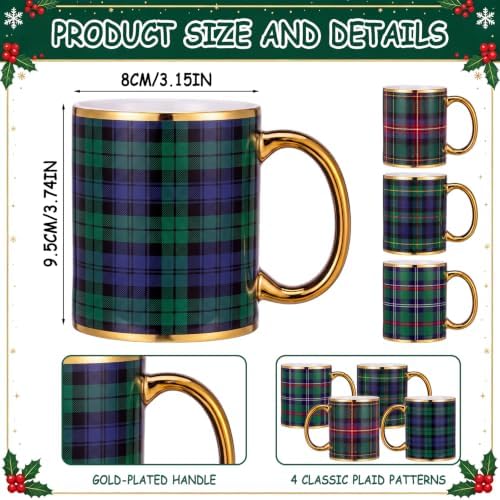 Havawish 4 Pcs Christmas Green Tartan Plaid Mugs 12 oz Holiday Coffee Mug - Image 2