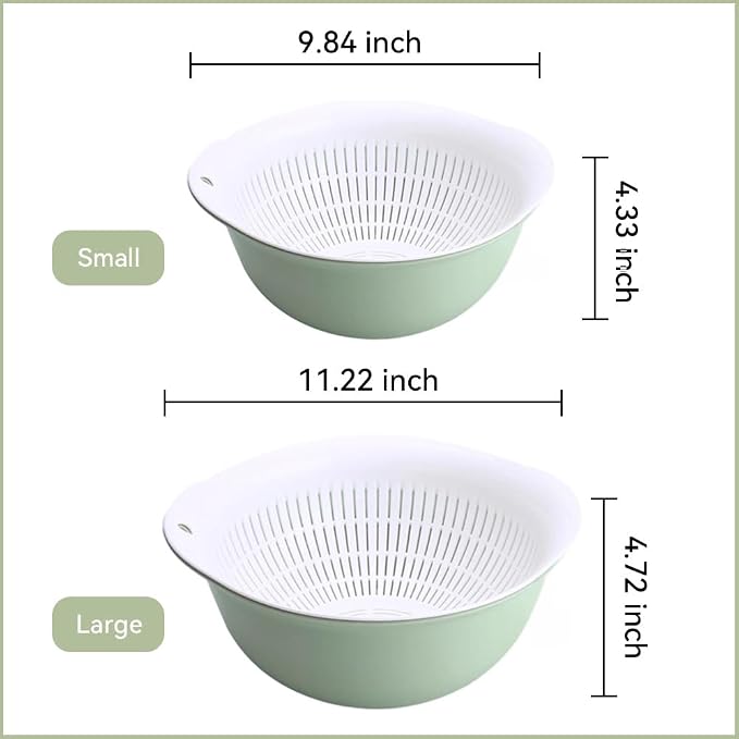 Colander Bowl Set of 2, Nesting Large Capacity Plastic Food Strainer - Image 2