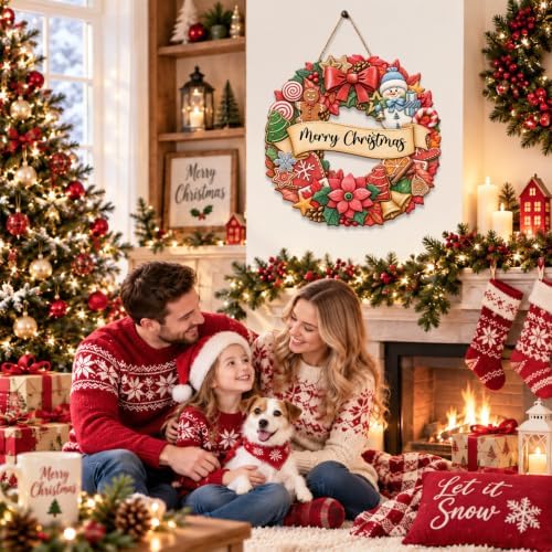 Christmas Decorations Gingerbread Snowman Merry Christmas Wreath Wood Sign - Image 5