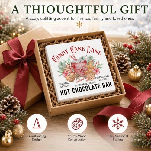 Candy Cane Lane Hot Chocolate Bar Sign, Christmas Kitchen Wood Box Decor - Image 6