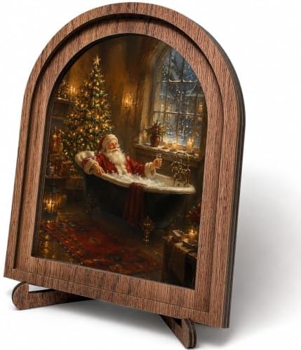 Santa Bathtub Arched Table Sign, Funny Christmas Shelf Decor by HPCHENG