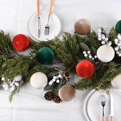 Velvet Christmas Balls Ornaments for Tree - 15pcs Shatterproof Christmas Ornaments for Xmas Trees Decorations - Multicolor Red Green Brown Beige, 80mm 3.15inch - Image 4