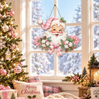 Christmas Decorations Pink Vintage Santa Hanging Wooden Sign for Front Door - Image 6