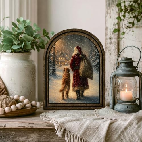 Santa and Dog Arched Table Sign, Rustic Christmas Farmhouse Decor - Image 6
