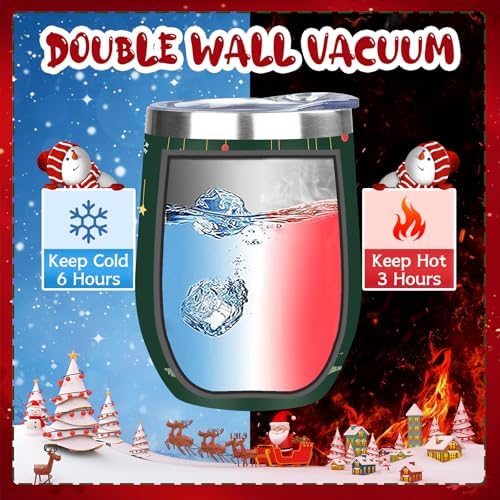 MEZMUT 12 Oz Insulated Christmas Wine Tumbler with Lid Straw (Green,1) - Image 5