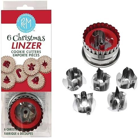 R&M Christmas Linzer Cookie Cutter 6-Piece Set – Angel, Candy Cane, Bethlehem Star, Bell, Christmas Tree & Ornament Steel Cutters for Linzer Cookies & Baking - Image 2