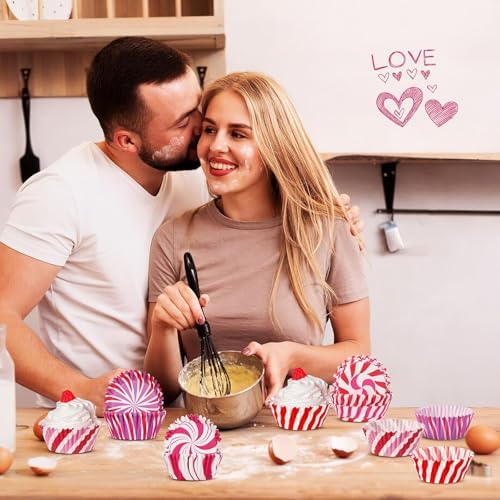 SANNIX 450Pcs Pink Cupcake Liners, Pink Red White Cupcake Wrappers Paper Wraps Muffin Liners for Wedding Birthday Valentines Day Party Candy Cake Decorations Supplies - Image 6