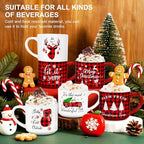 QIKSION 16oz Christmas Coffee Mugs Set of 6, Large Hot Chocolate Mugs, Holiday Cocoa Ceramic Mug Gift Set for Family, Friends and Colleagues(Red Black Plaid, White) - Image 5