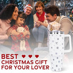 Christmas Tumbler with Handle and Straw Lid 40 oz,Cute Blue Merry Xmas Snowflake Bow Gifts for Women Vacuum Insulated Leak Proof Tumbler,Winter Holiday Accessories Stainless Steel Coffee Cup Mug - Image 7