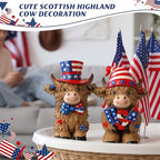 2 Pack 4th of July Highland Cow Figurine Resin 4th of July Gifts - Image 2