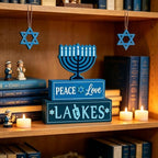 MEETYAMOR Hanukkah Decorations for Home, 3-Layered Wood Block with Dreidel Star of David Menorah Hanukkah Decor, Decorative Blue Jewish Judaism Chanukah Decor for Mantel Tabletop Party - Image 3