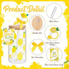 Vesici 6 Set Lemon Glasses with Lid Straw and Stopper, Lemon Gifts - Image 3