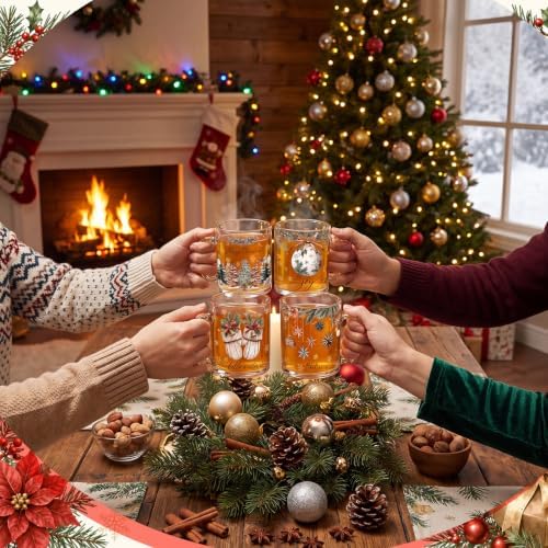 Tioncy 4 Pcs Christmas Glass Coffee Mugs 12 oz Clear Holiday Cups - Image 5