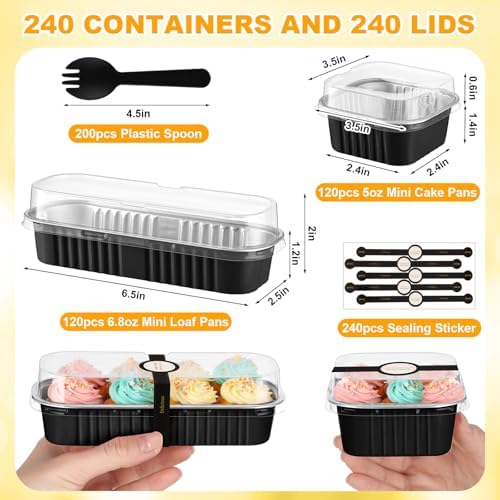LemonRoad 240 Sets Black, Gold Mini Loaf Pan with Lids and Spoons - Image 2