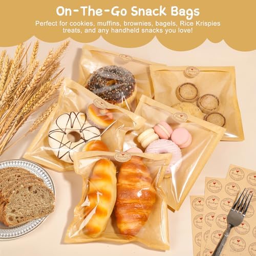Paper Sandwich Bags Sealable Bagel Bags Kraft Brown Cookie Bags with Window - Image 5