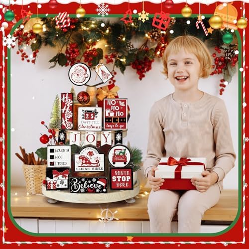 Funnymoom 17 Pcs Christmas Tiered Tray Decor Xmas Winter Tiered Tray Decor - Image 4
