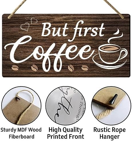 But First Coffee Sign - Wooden Coffee Bar Art, 6 x 12 Inch - Image 2