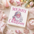 Pink Christmas Decor, Christmas Decorations Indoor, Sunglasses Claus Blowing Bubble Sign Gift for Women Friends, Rustic Wooden Box Sign for Home Office Bedroom Desk Decor 5x5 Inches - Image 4