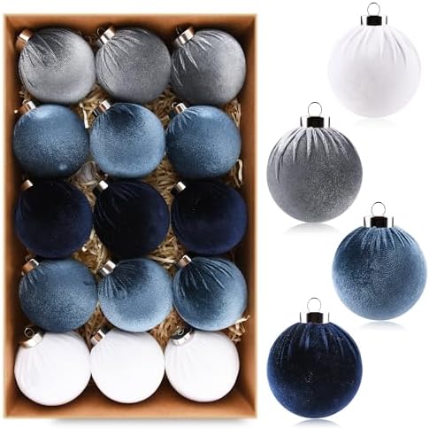 Velvet Christmas Ornaments Balls for Tree - 15pcs Blue Shatterproof Christmas Ornaments for Xmas Decorations - Multicolor Royal Dusty Blue, 80mm 3.15inch by GraduationDecorations2023