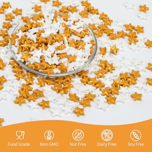 Edible Candy Star Sprinkles for Cake Decorations,Gold White Sprinkle Mix - Image 4
