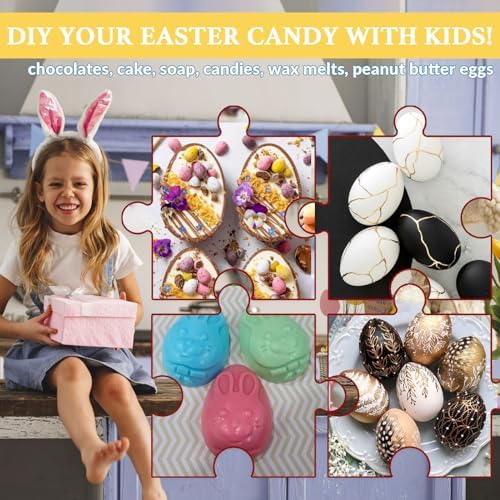 Egg Shape Silicone Molds 3.5 Inch, 2-Pack Chocolate Baking Holiday Easter Mould, Non-Stick BPA Free, Kid-Friendly Soap Mold Rabbit & Floral Designs, Blue & Pink - Image 6
