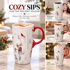 Topadorn Christmas Ceramic Travel Mug with Lid, 17 oz, Cardinal and Deer - Image 4