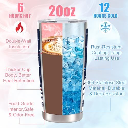 2025 Christmas Gifts for Women and Men, 20 oz Dark Blue Stainless Steel Christmas Coffee Tumblers with Lid and Straw, Snowflake Insulated Coffee Travel Mug for Women Men Teachers Coworkers - Image 2