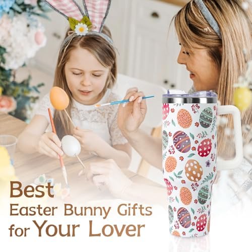 Easter Tumbler with Handle and Straw Lid 40 oz,Cute Easter Spring Gift for Women Men Eggs Floral Vacuum Insulated Leak Proof Stainless Steel Coffee Cup Mug - Image 7