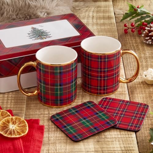 Havawish 4 Pcs Christmas Red Tartan Plaid Mugs 12 oz Holiday Coffee Mug - Image 3