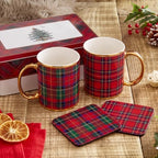 Havawish 4 Pcs Christmas Red Tartan Plaid Mugs 12 oz Holiday Coffee Mug - Image 3