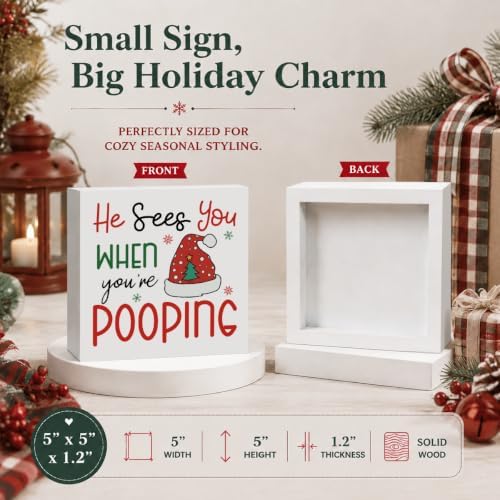 Christmas Bathroom Decor, Funny Xmas Tree Hat Christmas Wooden Box Sign - Image 3