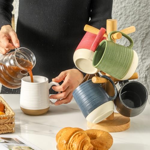 HASENSE Porcelain Coffee Mugs Set of 6, 15 Ounce Large Ceramic Coffee Cups Set with Handle for Latte, Tea, Cocoa and Hot Chocolate, Colorful Coffee Mugs for Men and Women, Microwave Safe - Image 3