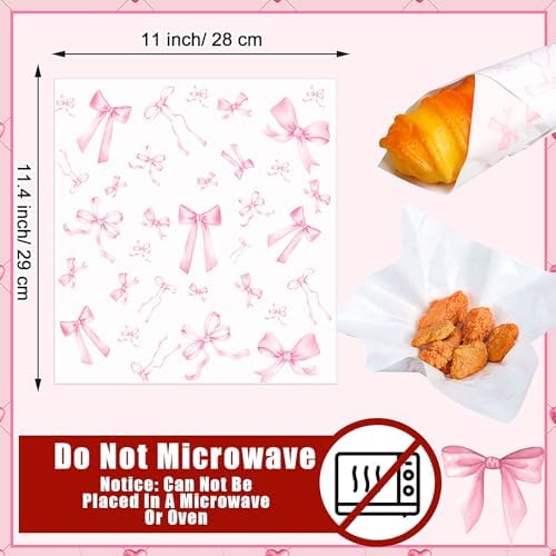 Marspark 100 Sheet Pink Bow Wax Paper for Sandwich Burgers 11.4 x 11 Inches - Image 3