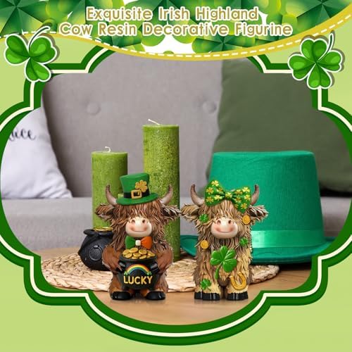2 Pack Resin St. Patrick's Day Highland Cow Decor Gifts - Image 5