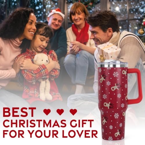 Christmas Tumbler with Handle and Straw Lid 40 oz,Cute Gifts for Women Merry Xmas Reindeer Snowflakes Winter Holiday Festival Vacuum Insulated Leak Proof Stainless Steel Coffee Cup Mug - Image 7