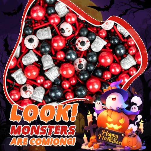 Halloween Edible Sprinkles,Silver Tombstone Bloody Eyeball Mix Red Black - Image 6