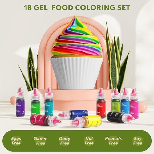 Gel Food Coloring,18 Baking Coloring Gel Set for Cake,Cookie Easter Egg Decorating,Halloween Edible Vibrant Food Dye for Baking Icing,Fondant,Macaron,Frosting,Gluten Free,Vegan Tasteless - 6g/Bottle - Image 7