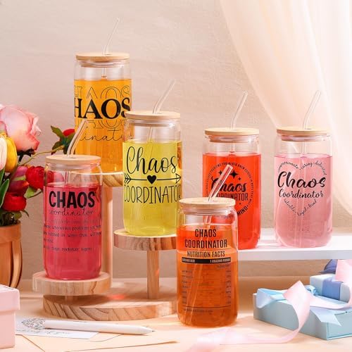 SiliFine Chaos Coordinator Gifts for Women, 6 Pcs Glass Cups with Lids - Image 2