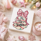 Pink Christmas Decor, Christmas Decorations Indoor, Coquette Bow Xmas Tree Cakes Sign Gift for Women Friends, Rustic Farmhouse Wooden Box Sign for Home Office Bedroom Desk Decor 5x5 Inches - Image 4