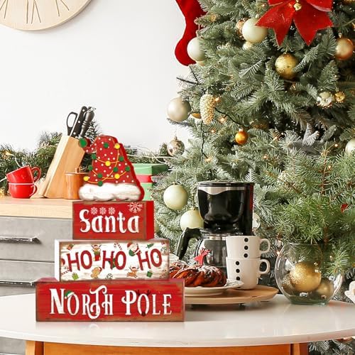 Moucuny 4 Pcs Christmas Table Decorations Santa Hat Wooden Block Signs - Image 6
