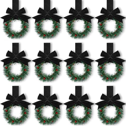 Retrowavy 12 Pcs Small Christmas Kitchen Cabinet Wreaths with Ribbon by Retrowavy