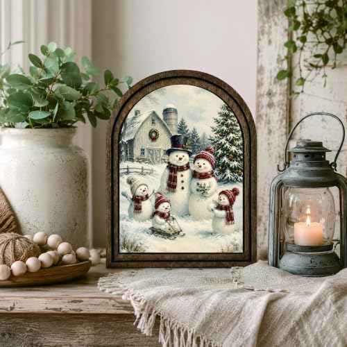 Snowman Family Arched Table Sign, Christmas Farmhouse Shelf Decor - Image 6