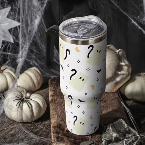 Halloween Tumbler with Lid and Straw 40oz,Black Cute Ghost Cat Vacuum Insulated Leak Proof Stainless Steel Coffee Cup,Goth Cute Spooky Halloween Accessories Gift for Women Girls - Image 2
