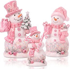 Suzile 3 Pcs Christmas Pink Candy Snowman Decoration Wooden Indoor Decor by Suzile