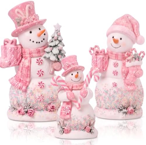 Suzile 3 Pcs Christmas Pink Candy Snowman Decoration Wooden Indoor Decor by Suzile