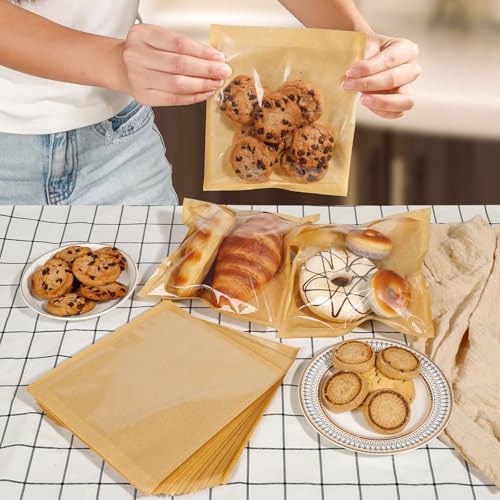 Paper Sandwich Bags Sealable Bagel Bags Kraft Brown Cookie Bags with Window - Image 6