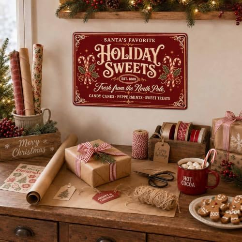 Holiday Sweets Sign, Christmas Candy Cane Decor, Vintage Wall Art - Image 5