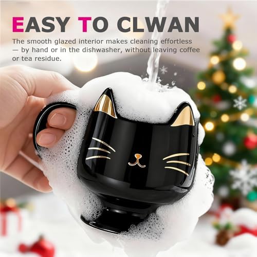 Christmas Mugs High-Footed Ceramic Cat Mug – 13.5oz Unique Coffee Cup with kitty Expression Design, Fun Gift for Women, Girls, Kids, Cat Lovers (black) - Image 5