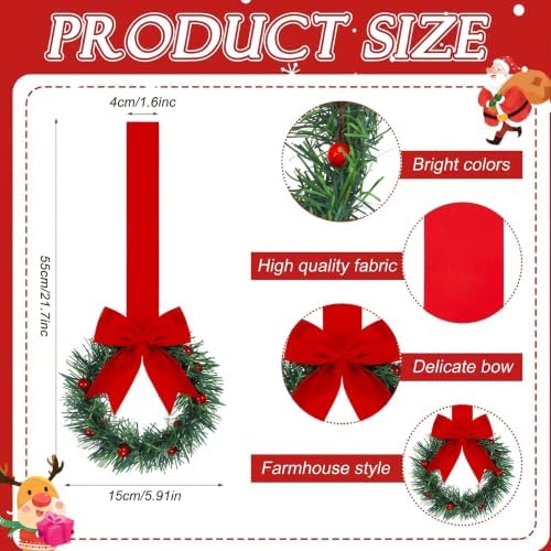 Retrowavy 12 Pcs Small Christmas Kitchen Cabinet Wreaths with Ribbon - Image 2
